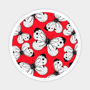 Cabbage butterfly pattern on red Magnet